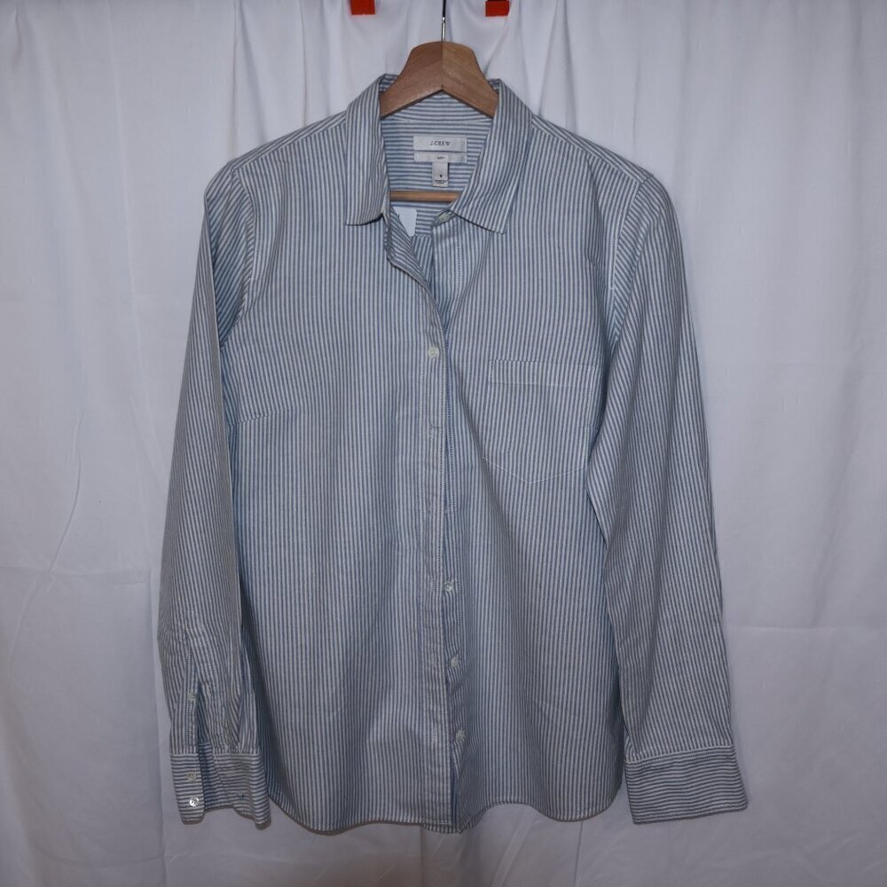 J. Crew Boy Size 6 Button Down Shirt Blue White Stripe Button Up Cuffs Pocket